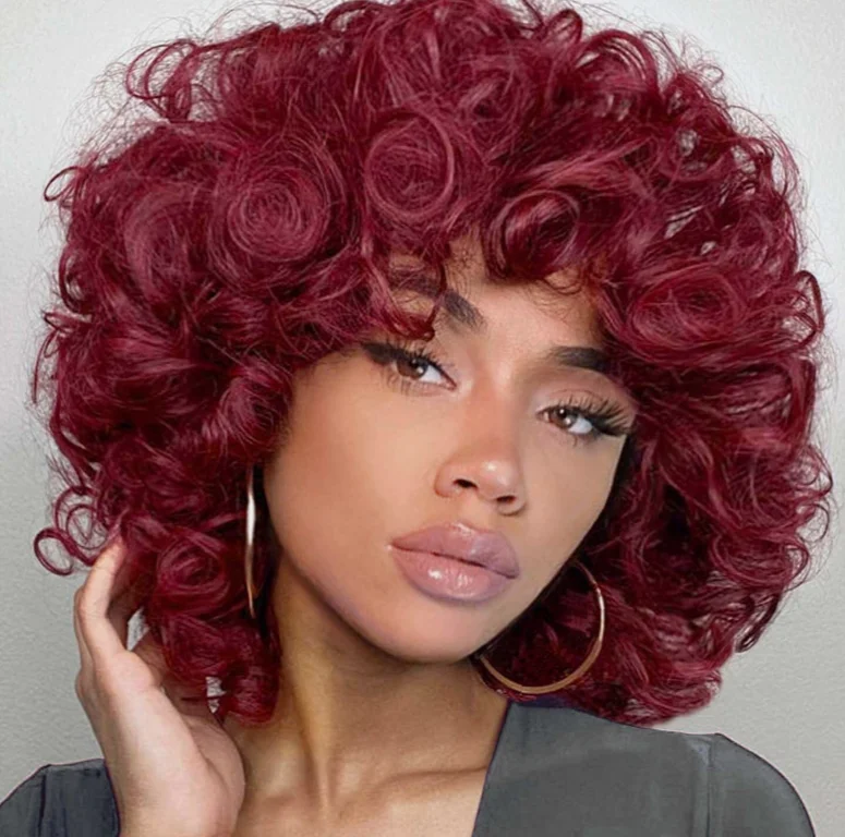 Burgundy Red Short Curly Wigs for Women Burgyndy 99J Red Party Wigs Heat Safe