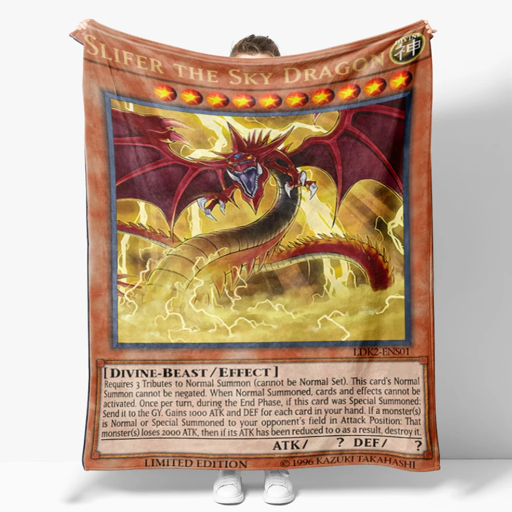 Anime Flannel Throw Blanket Yu Gi Oh Card  Decor Cozy Soft Lightweight Home Decor Blue Eyes White Dragon for Couch Sofa Bed
