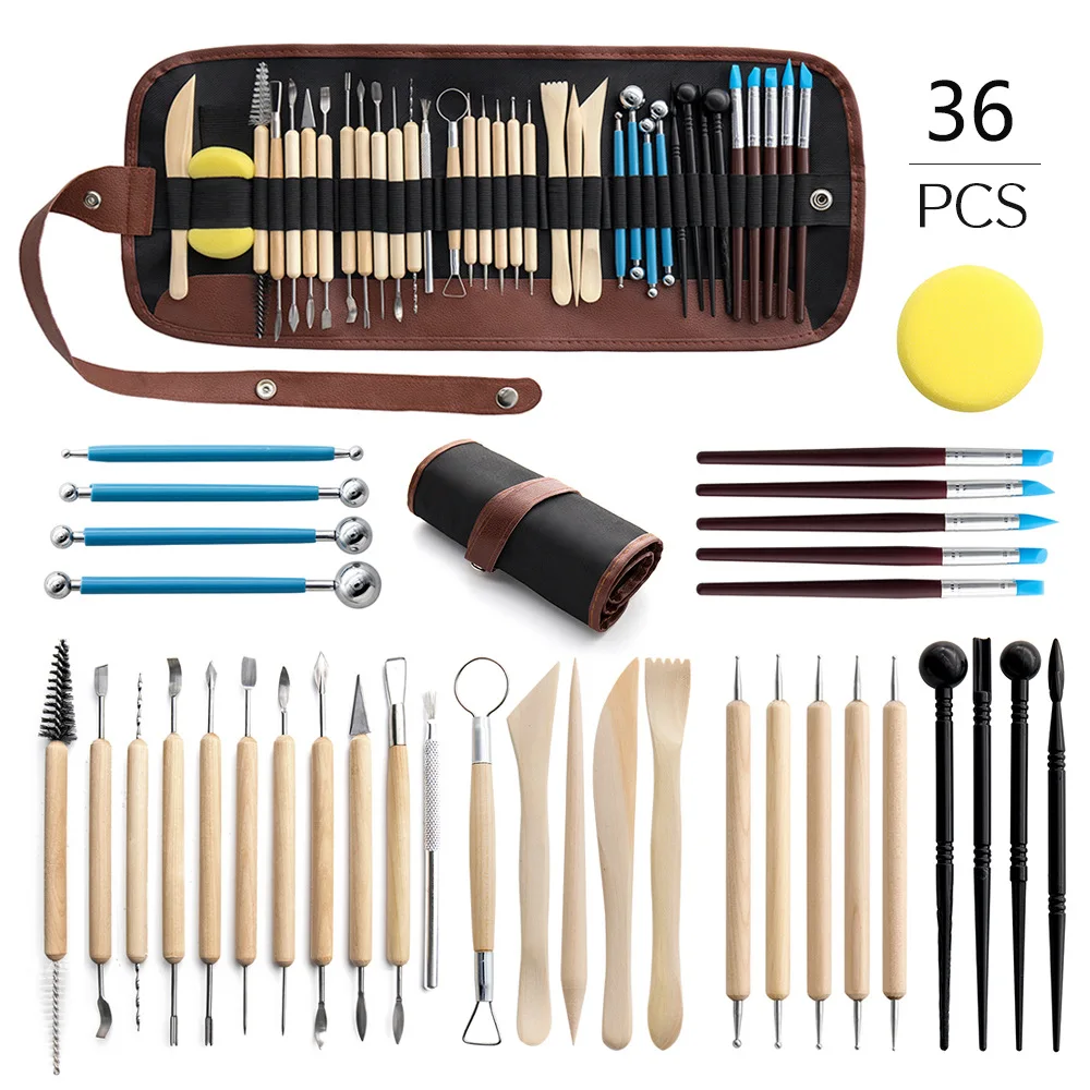 

36pcs Pottery Clay Sculpting Tools Set Kit Smoothing Wax Carving Pottery Ceramic Tools Polymer Shapers Modeling Carved Tool