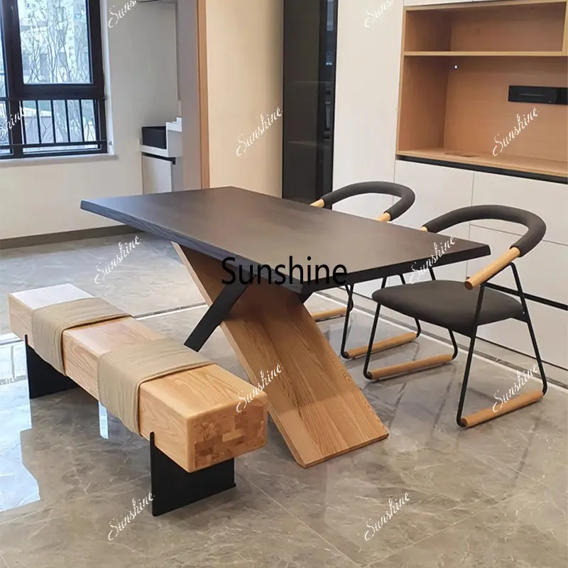 Light luxury solid wood dining table household small apartment eating table