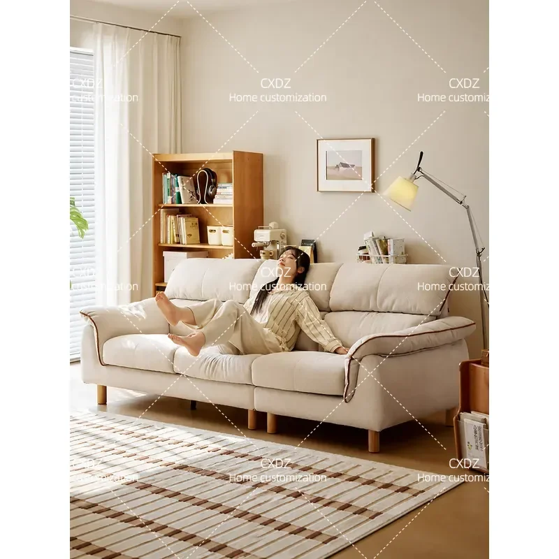 Cream Style Imitation Cotton Linen Fabric Sofa Removable Washable Cover Straight Row Couch for Living Room Small Apartment