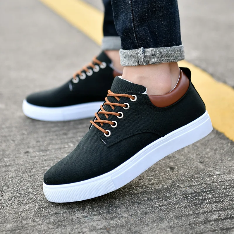 

Men's Black Casual Canvas Shoes Men's Lightweight Breathable Non-Slip Lace Up Vulcanized Flat Loafers Large Size Zapatos Hombre