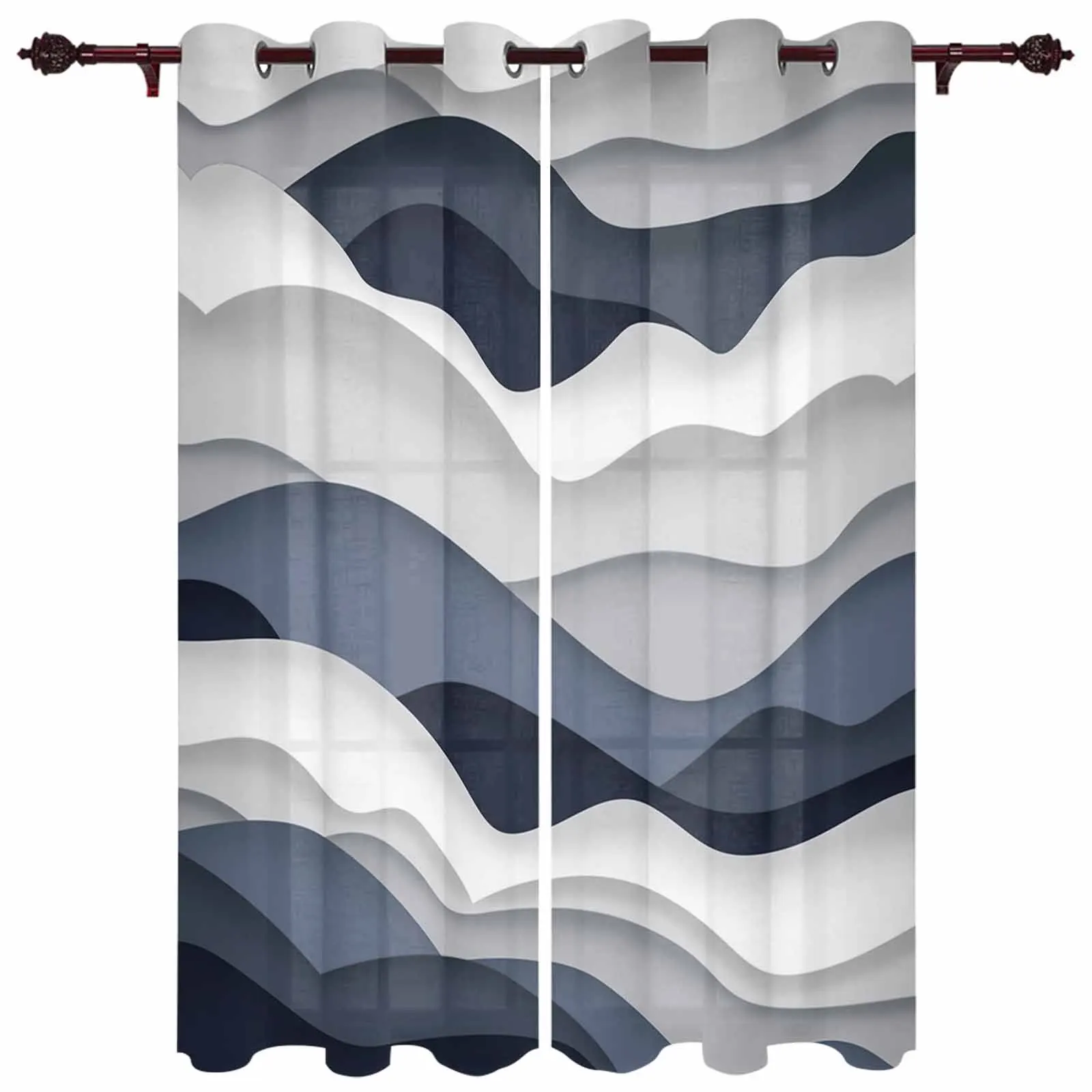 Gradual Ocean Waves And Foam Deep Blue Gradient Living Room Curtains Modern Home Decor Kitchen Drapes Bedroom Window Curtains