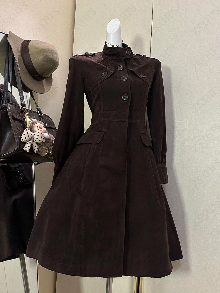 Aesthetic Vintage Woolen Jacket Long Coats Women Overcoat Autumn Winter Fashion Sweet Mid-Length Wool Windbreakers Coats Gentle