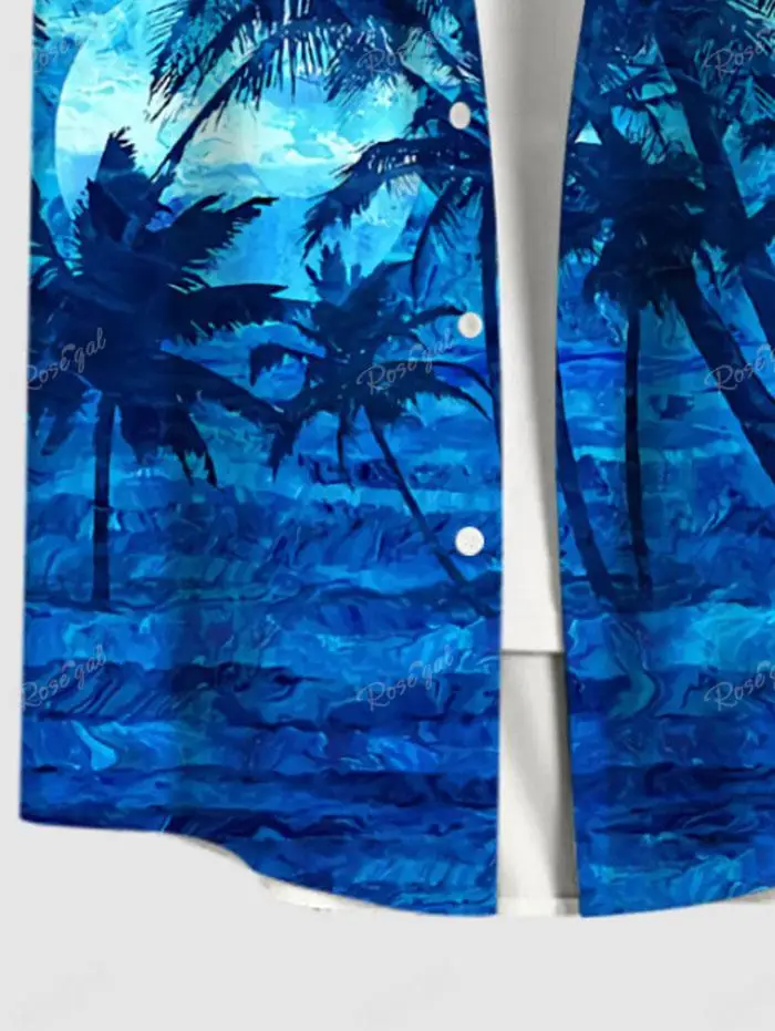 S-3X Matching Hawaii Beach Outfits Couples Set 3D Coconut Tree Sea Waves Print Shirt For Men Same Style Dress Vestidos For Women