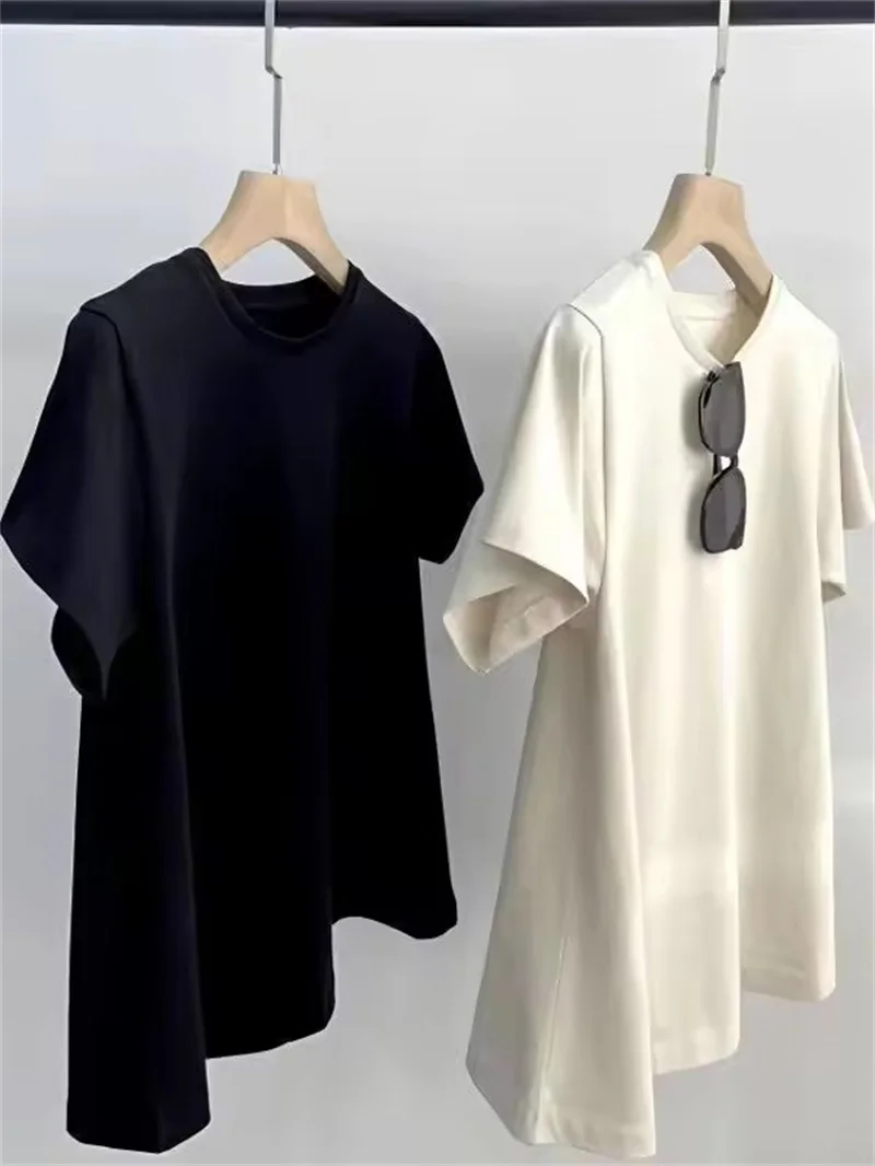150kg Weight  Simple Color Short Sleeves T-shirt Women Summer Loose Casual Solid Tops Round Neck Student Basic Blouse Female
