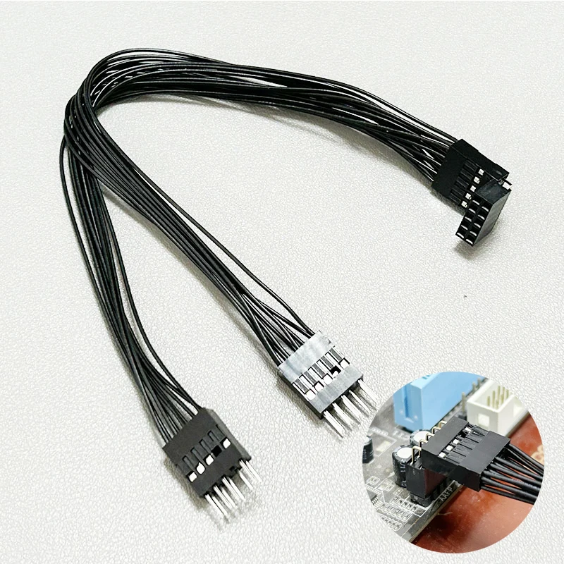 HD AUDIO 9P Computer Motherboard 9-pin straight-ended elbow extension cord 9-pin female to male one split and two wires