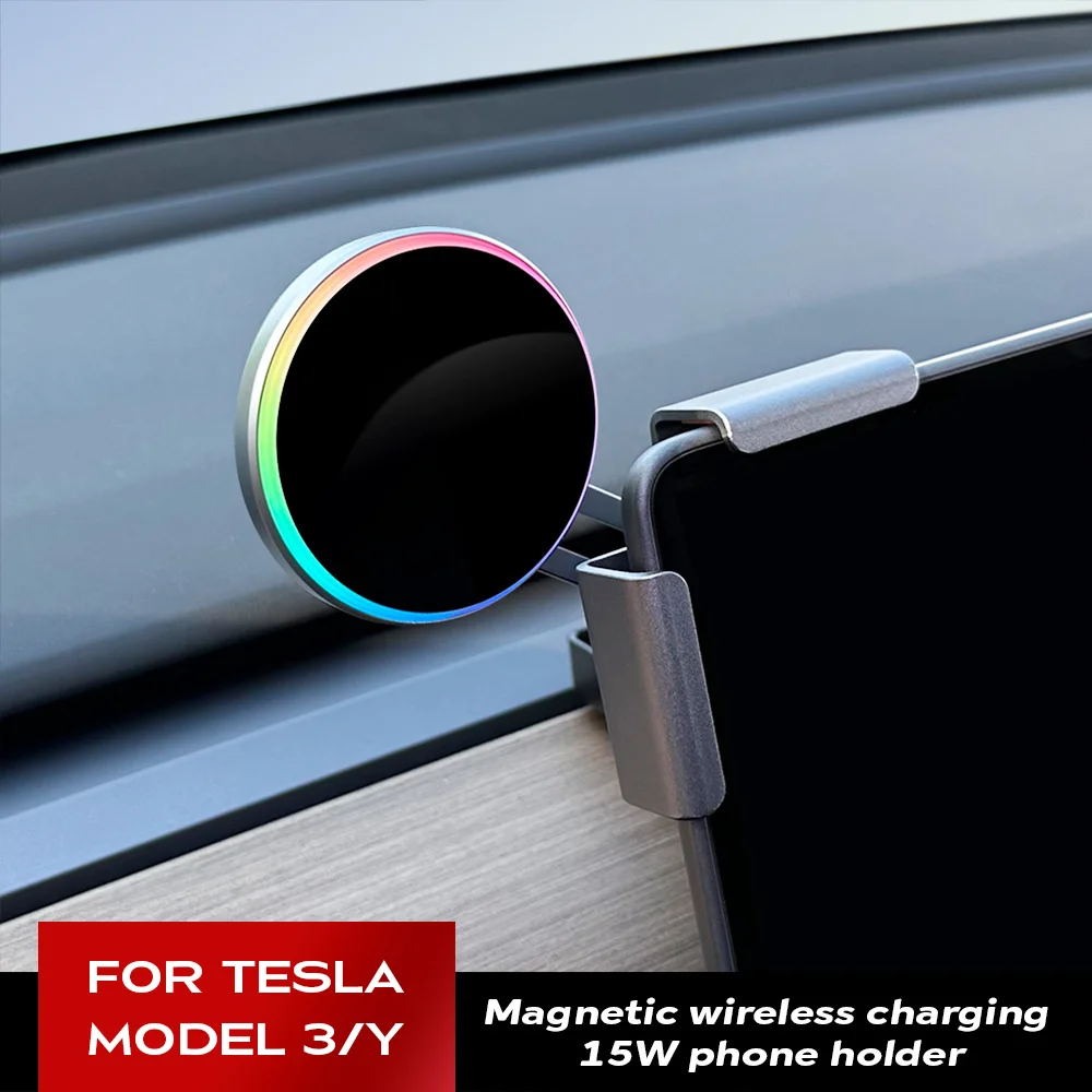 For Tesla Model 3/Y/Highland/Cybertruck Aluminum Car Phone Holder Metal Screen Side Mount Magnetic Wireless Charger 15W Fast