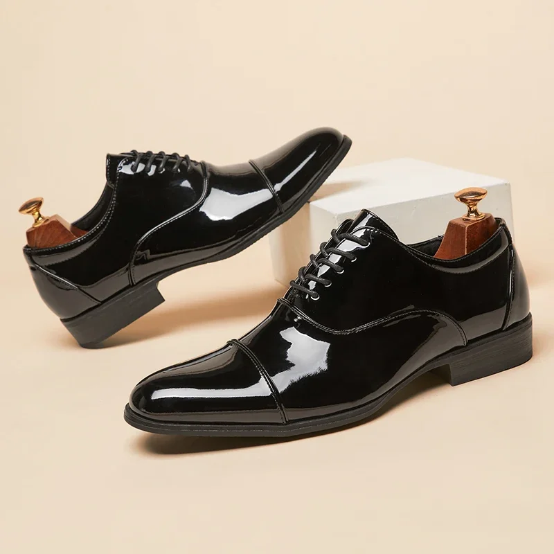 

2024 Spring And Autumn New Men's Lacquer Leather Formal Shoes Genuine Leather Pointed Oxford Shoes