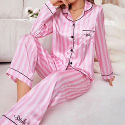 Women's Sleepwear Striped & Letter Print Pajama Set Comfortable Long Sleeve Button Down Tops & Pants Pyjama Sets For Valentine's