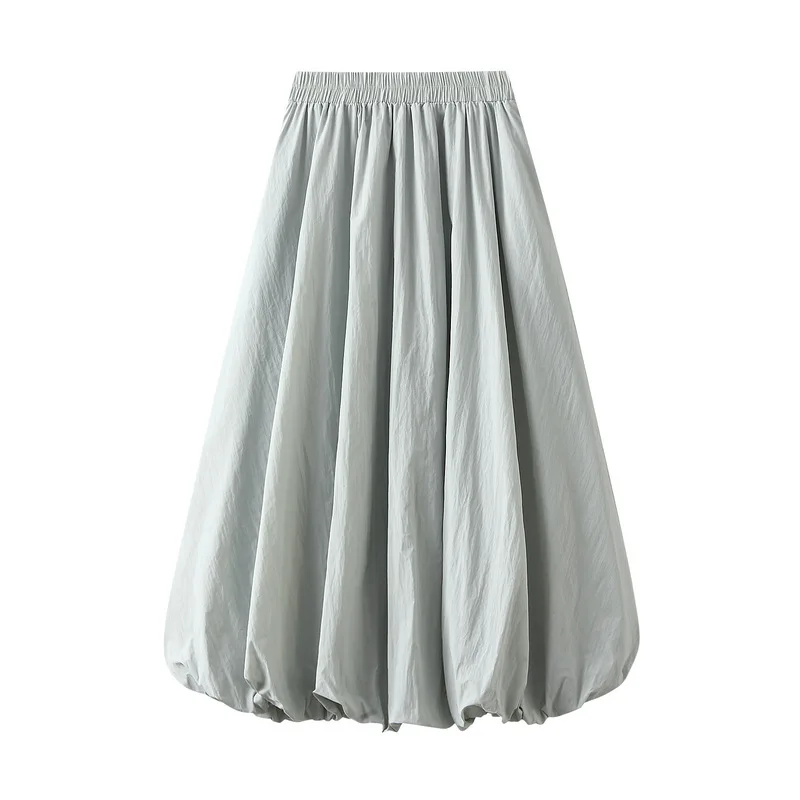 Geplooide Rok Vrouwen 2024 Lente Zomer Nieuwe Hoge Taille Rok Lantaarn Rok Vrouwelijke Zwarte Kaki Mid-Length A-Line Rok Vrouwen