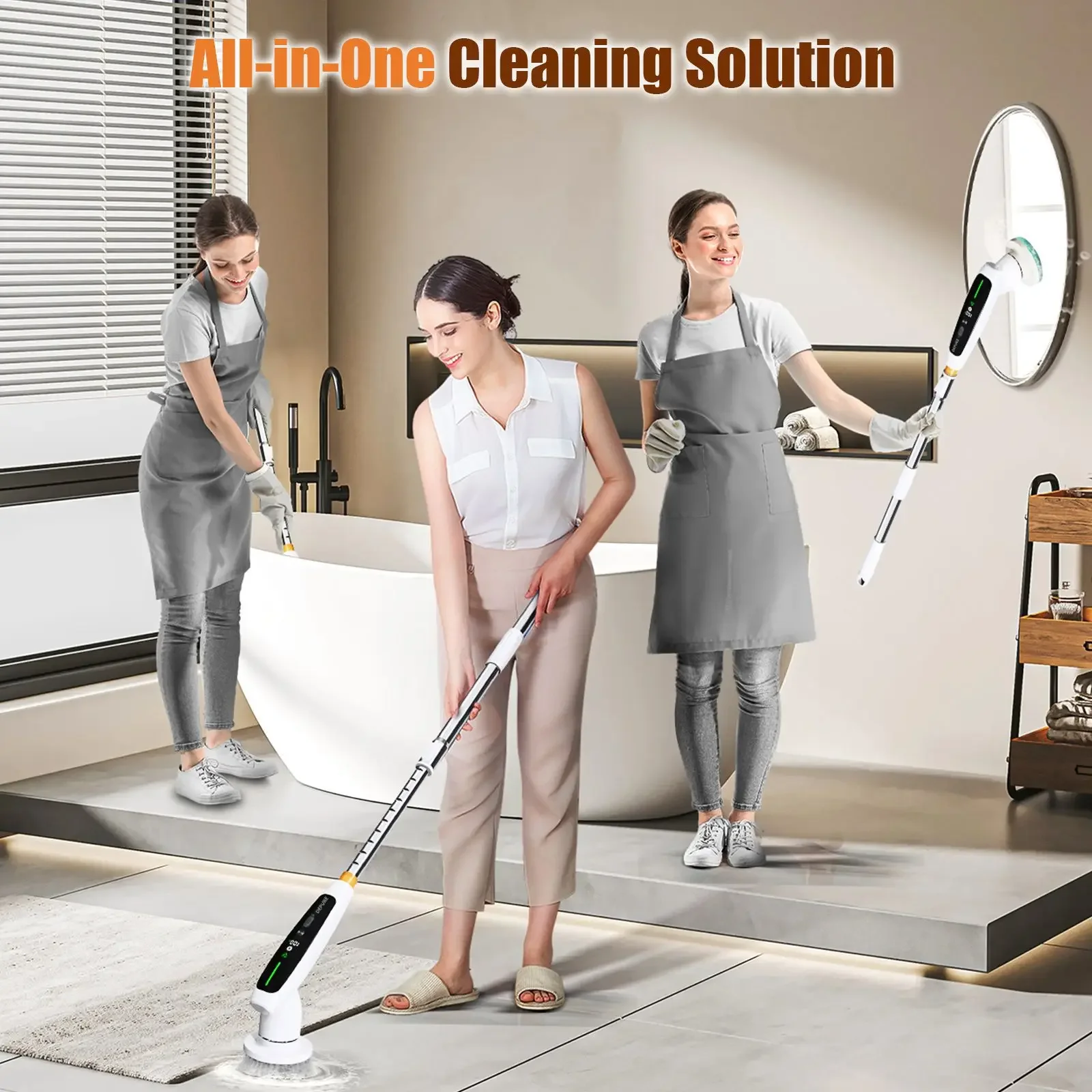 TINSOL 7-in-1 cordless electric cleaning brush 2000 mAh, retractable smart induction variable speed electric cleaning brush