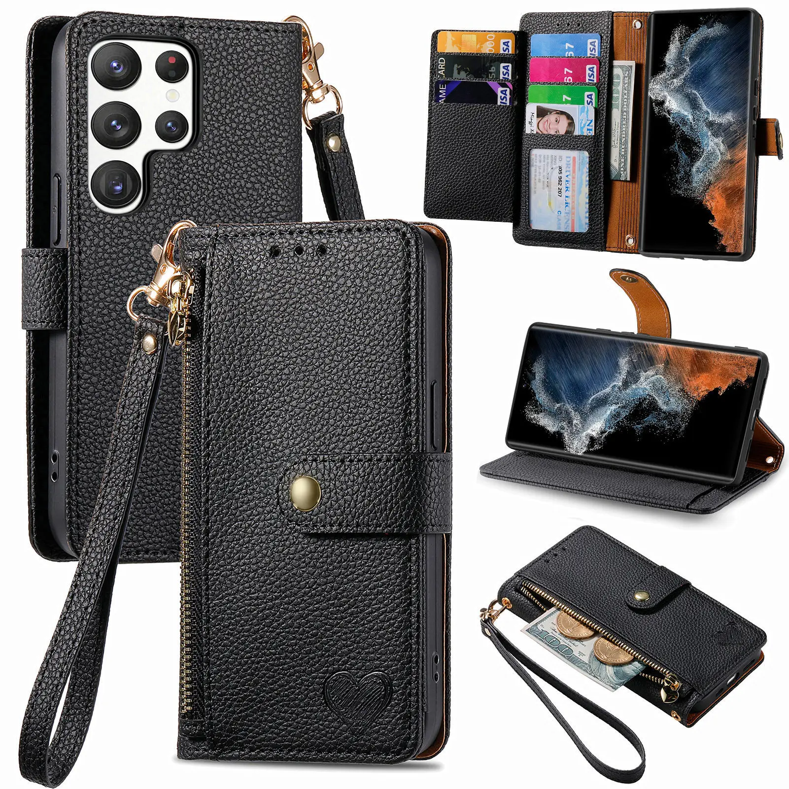 

Handbag Wallet Case for Honor X9C X8C X9B X8B X7B X6B X5B X9A X8A X7A Multi 7 Cards Zipper Crossbody Wristlet Grip Flip Cover