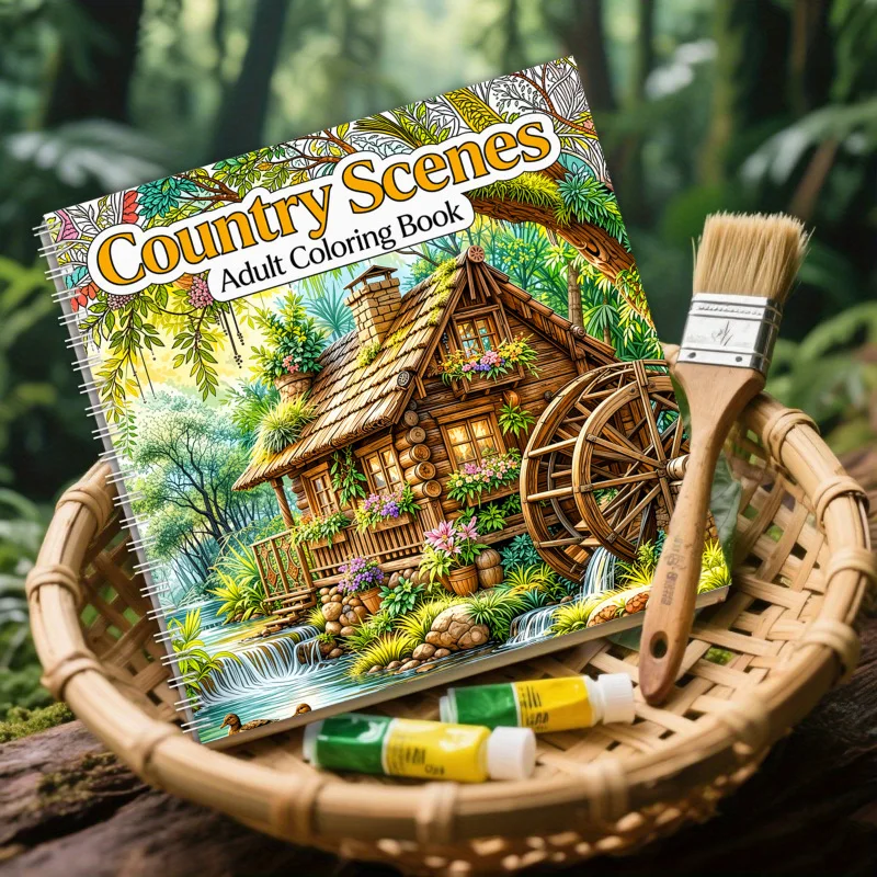 New arrival: cross-border bestseller - country scenery coloring book for kids, spiral bound sketchbook, coloring book