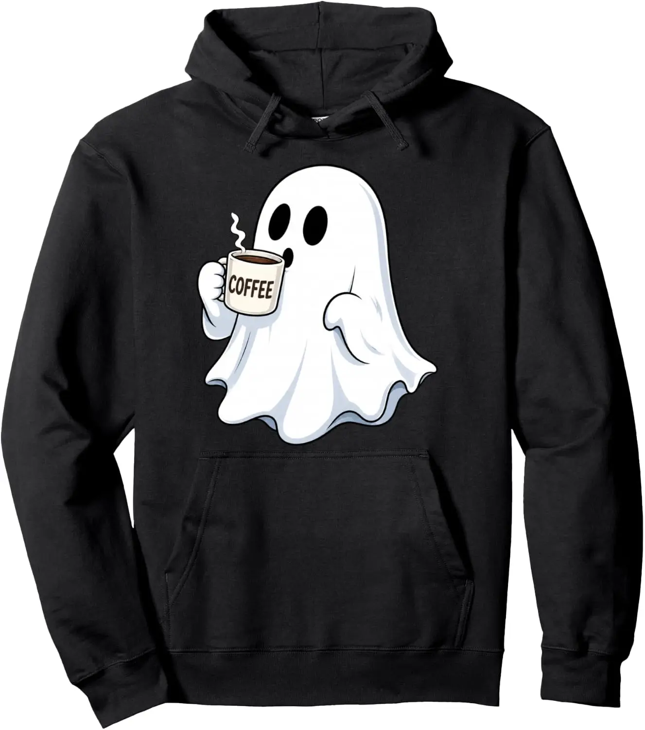 Funny Halloween Ghost Drinking Coffee Lover Graphic Cartoon Pullover Casual Fashion Loose Harajuku Long Sleeve O-neck Hoodie