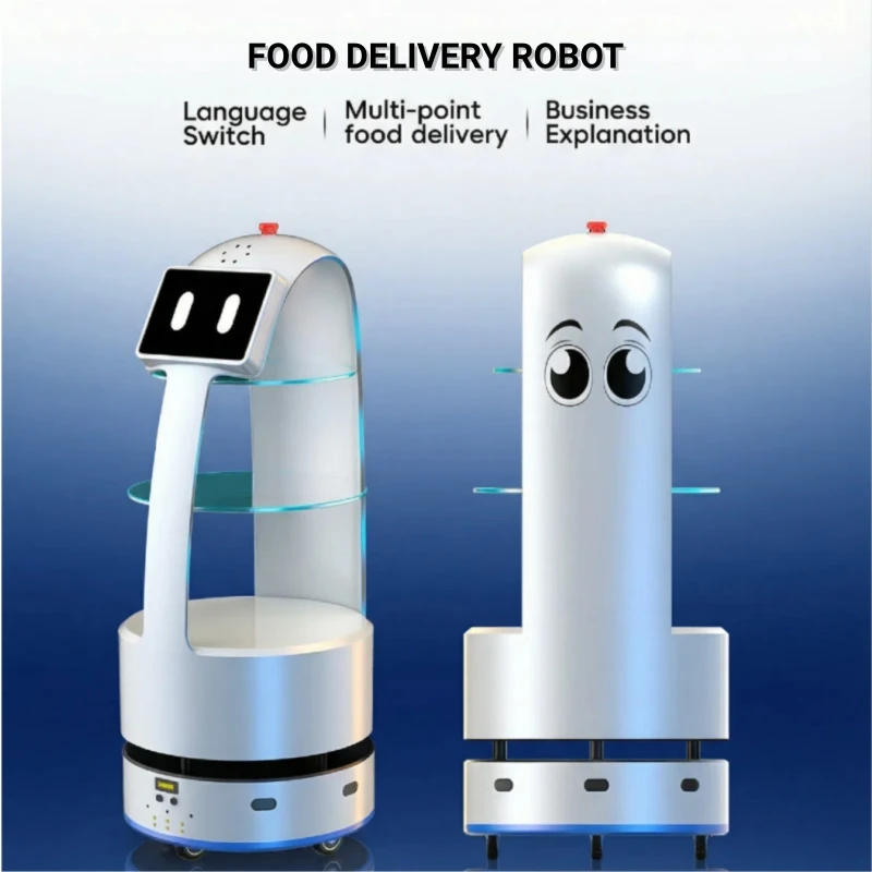 Hotel Food Delivery Robot 11-inch Touch Screen Navigation 30kg Payload Capacity Language Switch 12H Working