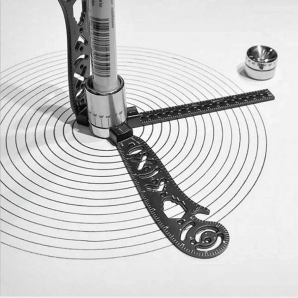 Multi-funtional Drawing Curved Metallic Ruler Office Compass With Magnetic Ruler Drawing Supplies Auxiliary Circle Drawing Board
