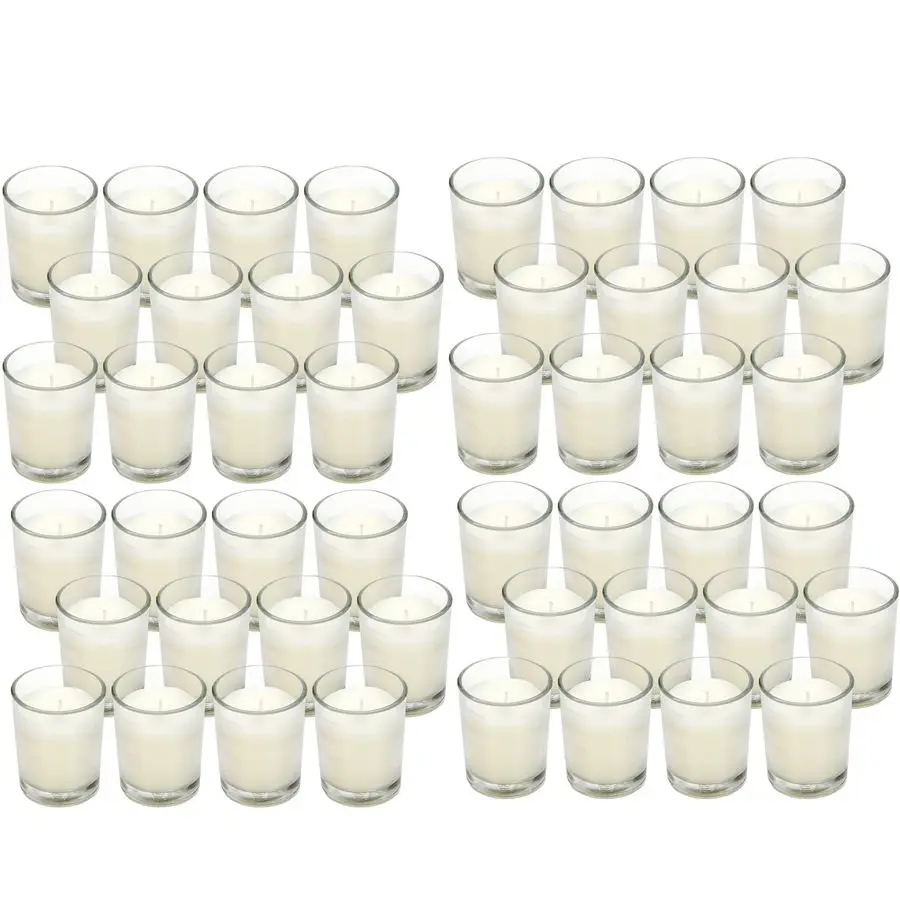 

48 упаковок свечей цвета слоновой кости без запаха, прозрачное стекло, ожог 1012 часов, ручная работа, идеально подходит для свадеб, вечеринок, ароматерапии, праздников