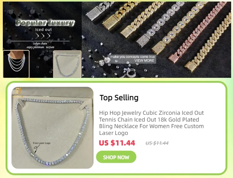 Collana Tennis Popcorn Placcata Oro Con Zirconi - Gioiello Hip Hop TopBling