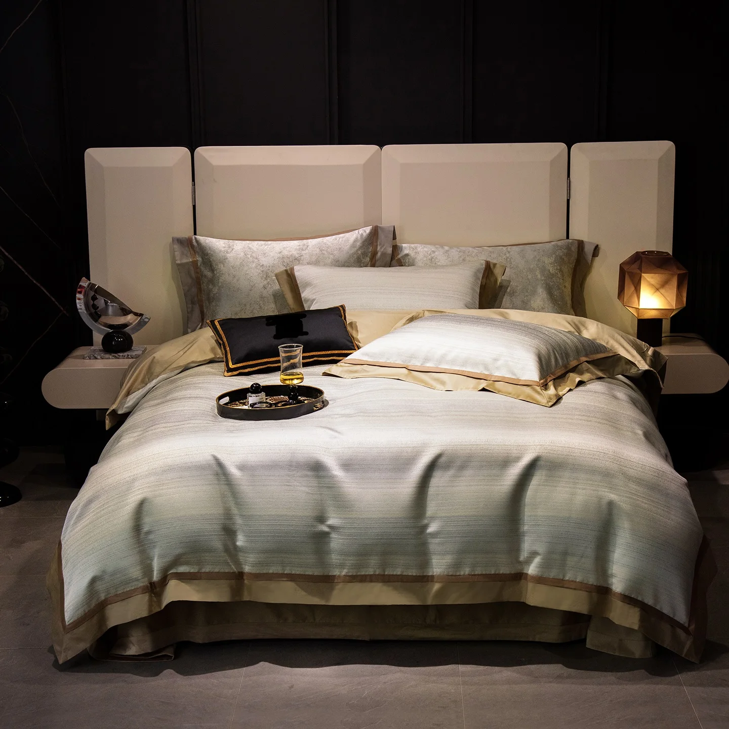 Satin Yarn-dyed Jacquard 1000TC Egyptian Cotton Soft Silky Luxury Bedding Set Duvet Cover Flat/Fitted Bed Sheet Pillowcases 4Pcs