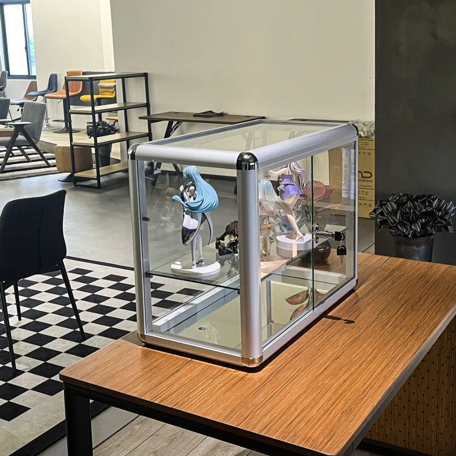 

Tempered Glass Counter Top Display Showcase with Sliding Glass Door and Lock Standard Aluminum Framing with Sliding Glass Door