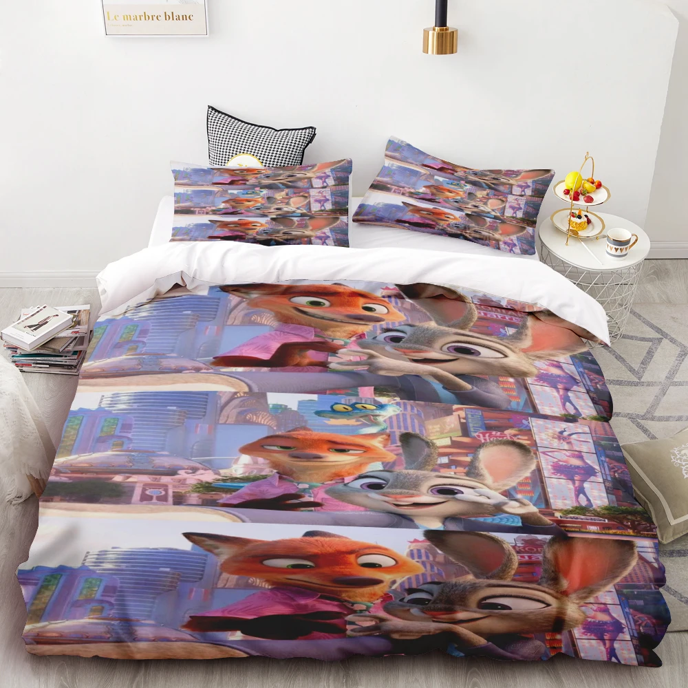

Zootopia 2 Duvet Cover Set Cartoon Nick Wilde Judy Hopps Bedding Set Pillowcase Twin Full Queen King Size Soft and comfortable