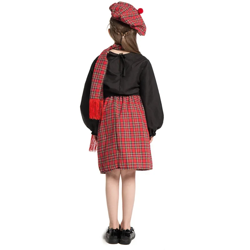 EE01 Girls Ethnic Scottish Cosplay Outfit Kilt Kids National Fancy Dress Halloween Carnival Book Day Party&0Ww