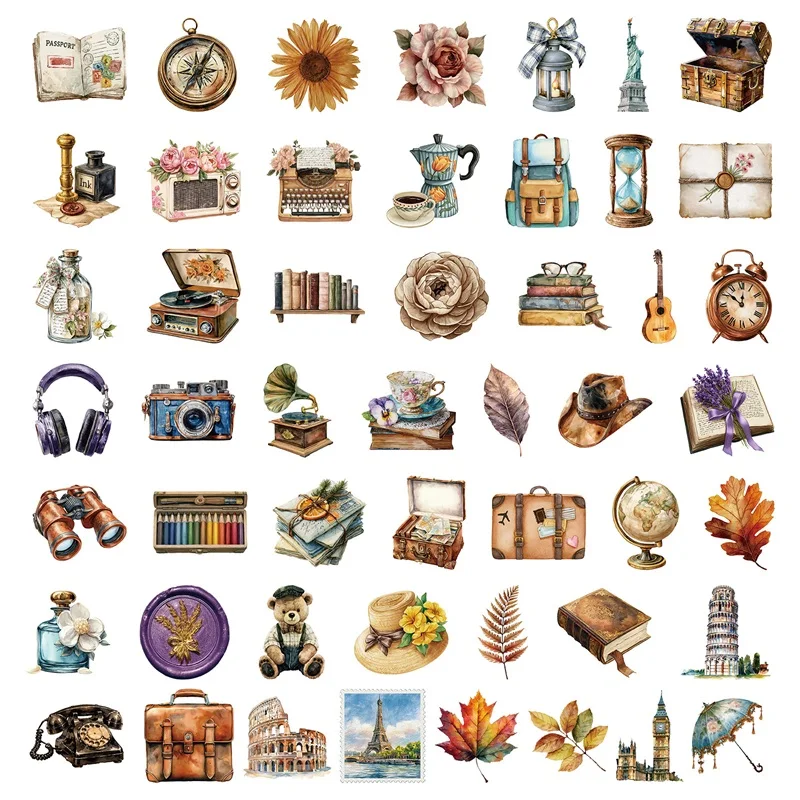 50PCS Cute Old Records PET Tearable Sticky Stickers DIY Phone Japanese Stationery Scrapbooking Korean Journaling Supplies