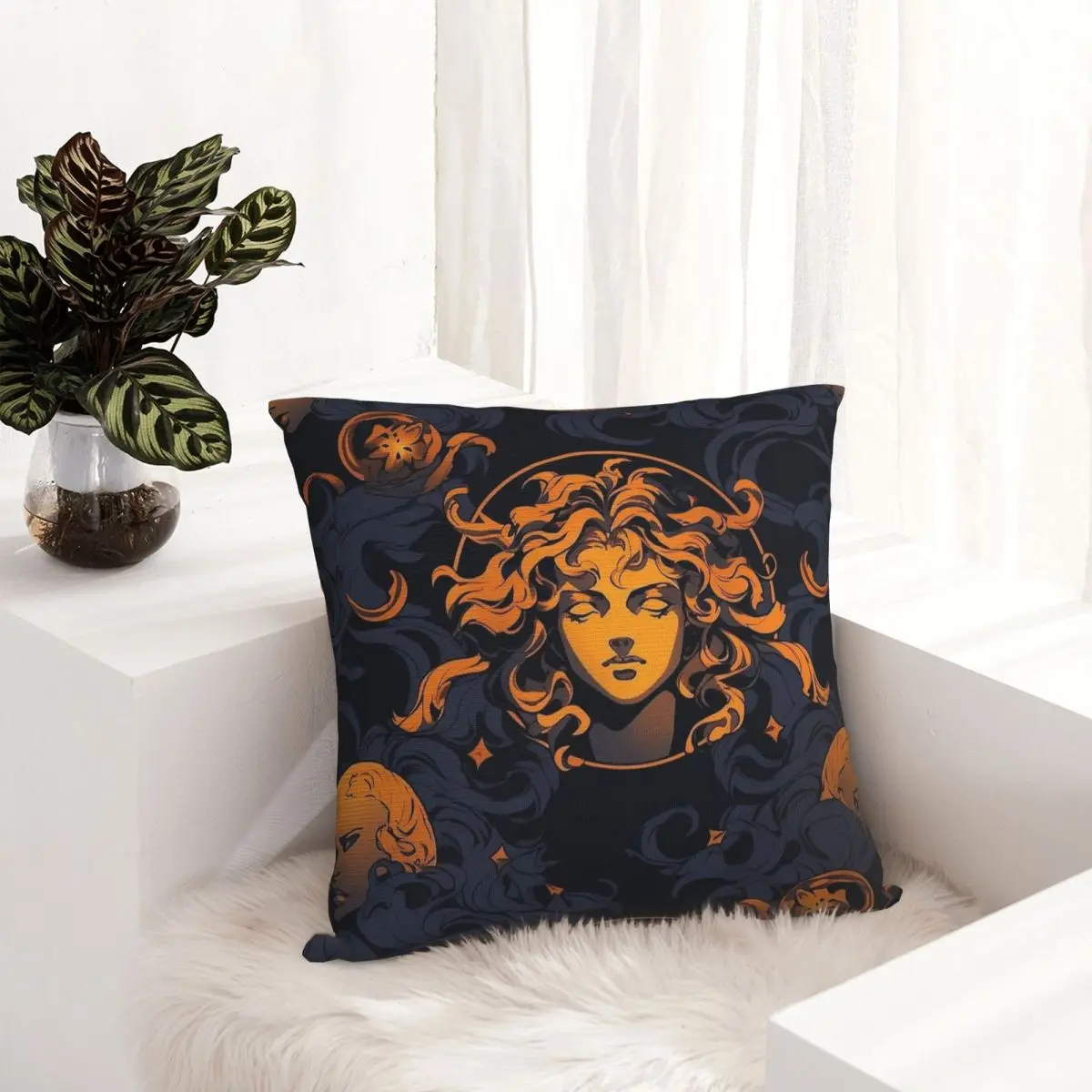 Medusa With Painting Art Style Pillow Case Cushion Cover Creative Polyester Decorative Pillowcase for Sofa 40x40cm