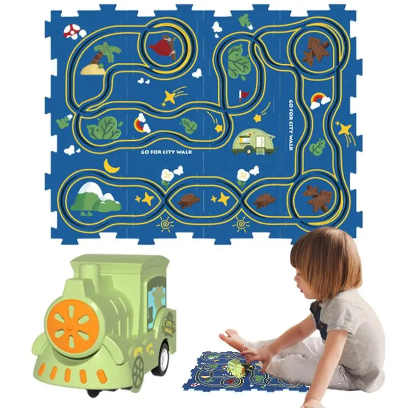 Ensemble de piste de puzzle de voiture de dessin animé pour enfants, planche de puzzle, rail de voiture, jouets à moteur fin