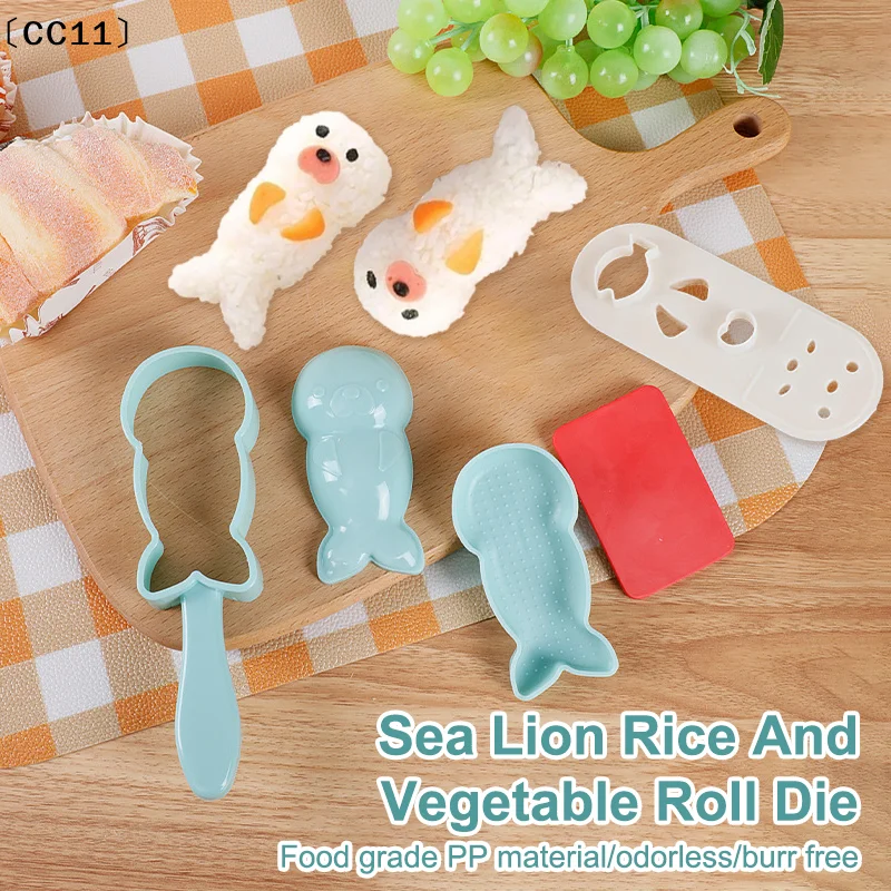 1 Juego de Moldes para Sushi con Forma de León Marino, Cortador Decorativo para Sándwiches, Herramienta para Hacer Bolas de Arroz Japonesas, Sushi Bento, Algas Marinas, Cocina Infantil, Arroz〔CC11〕