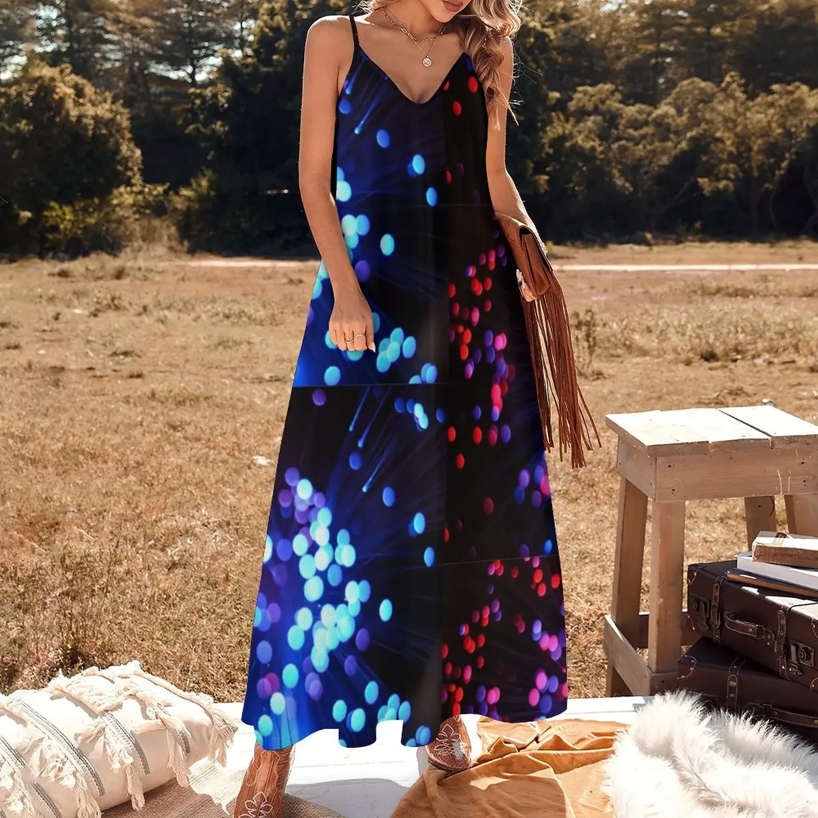 Fiber Optic lights Sleeveless Dress women's elegant loose dresses dress party night Dress vintage women's fashion dresses