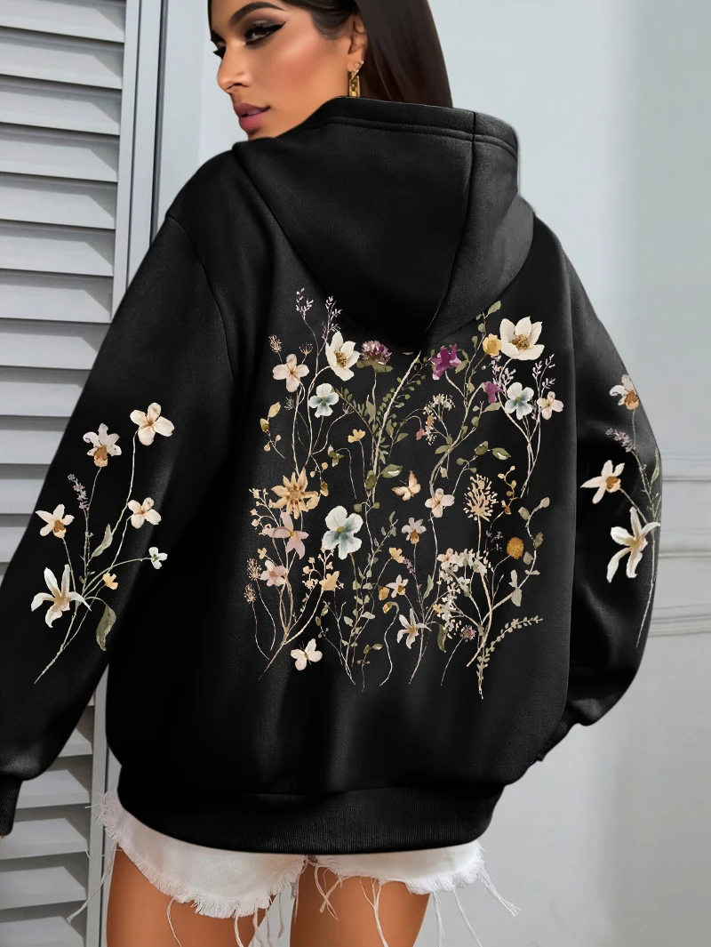 Sweat-shirt à capuche imprimé Floral pour femmes, élégant pour l'automne et l'hiver, vêtements décontractés et amoureux du Style naturel, vêtements de nouvelle marée