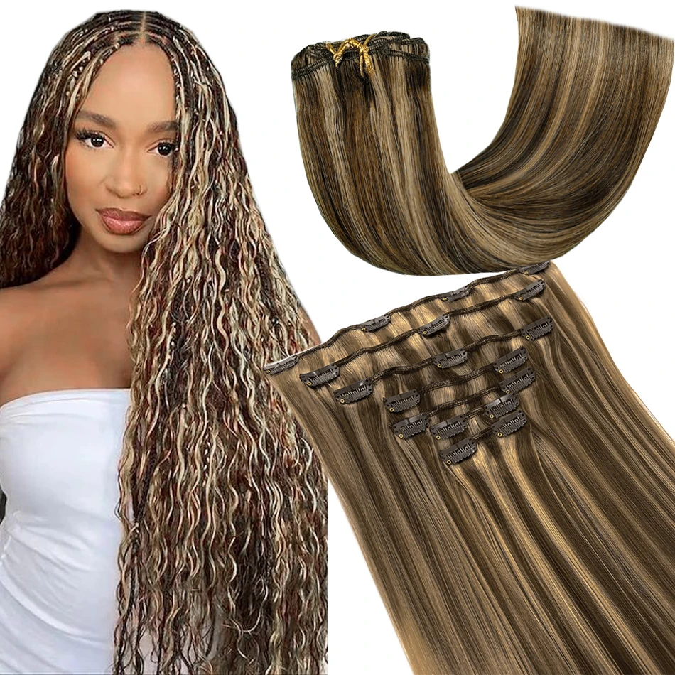 人毛クリップ式エクステ 多色展開 100g クリップ式エクステ 本物の人毛 ストレート レミーヘア 18インチ 6ピース