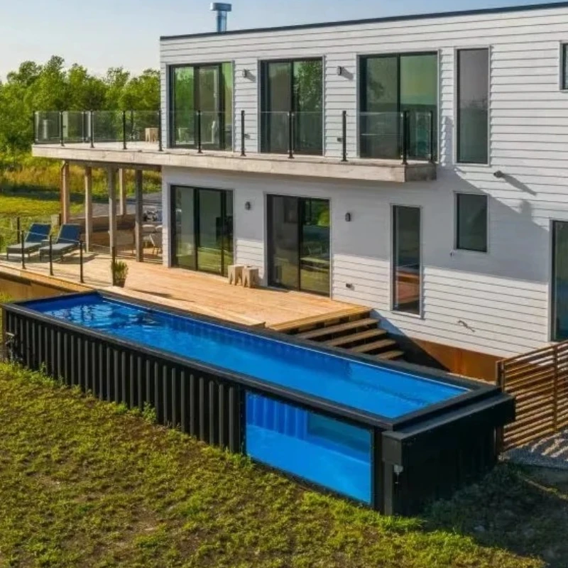 Newest Design Above Ground 20 Foot Shipping Sea Container Swimming Pool Spa Micro Homes Container Pool with Glass Wall