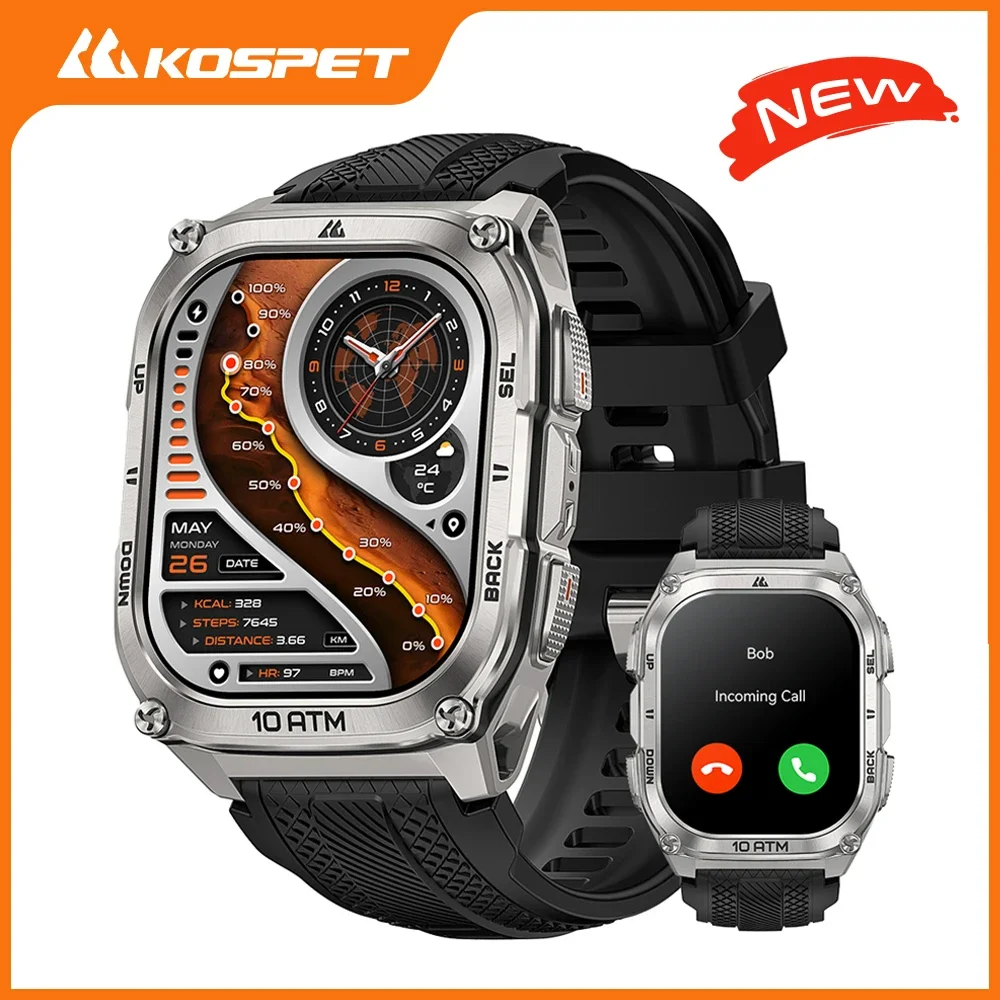 Прочные умные часы KOSPET Tank M4 2025 из нержавеющей стали, 10 АТМ, 45 м, GPS для фридайвинга, автономные карты, 24/7 монитора здоровья для Android iOS Прочные умные часы KOSPET Tank M4 2025 из нержавеющей стали, 10 АТМ, 45 м, GPS для фридайвинга, автономные карты, 24/7 монитора здоровья для Android iOS