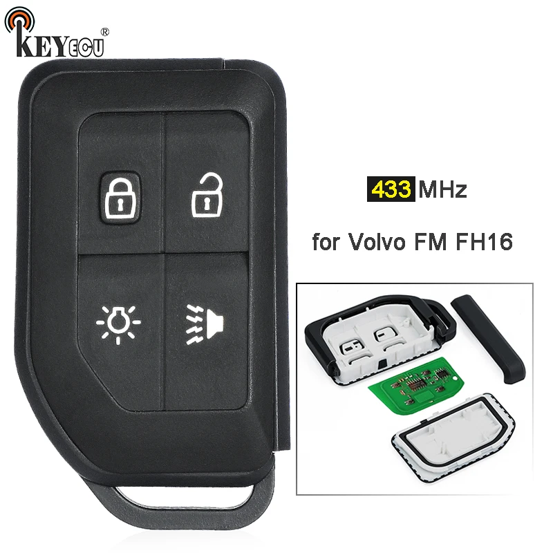 KEYECU ASK 433MHz 4 Buttons Smart Remote Control Car Key Fob for Volvo FM FH16 Truck