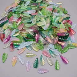 10x24mm 50pcs/Lot Green Glass Tree Leaves Charms Pendants For Jewelry Making DIY Earrings Necklace Bracelet Accessories Finding