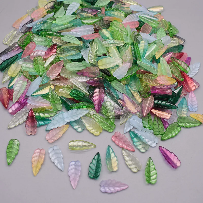 10x24mm 50pcs/Lot Green Glass Tree Leaves Charms Pendants For Jewelry Making DIY Earrings Necklace Bracelet  Accessories Finding