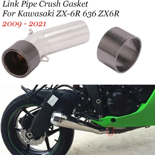 Tubo de enlace de escape para motocicleta, interfaz de conexión, junta de aplastamiento de grafito reforzada, para Kawasaki ZX-6R, ZX6R, 636, 2009 - 2021