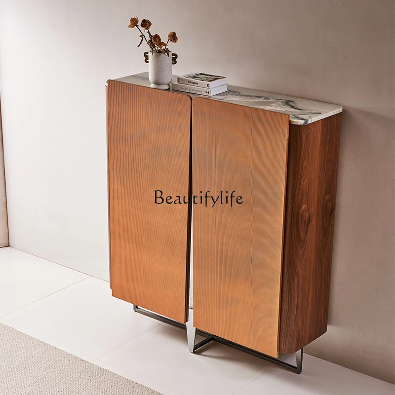 Italian minimalist wine cabinet Italian designer light luxury high-end marble saddle leather