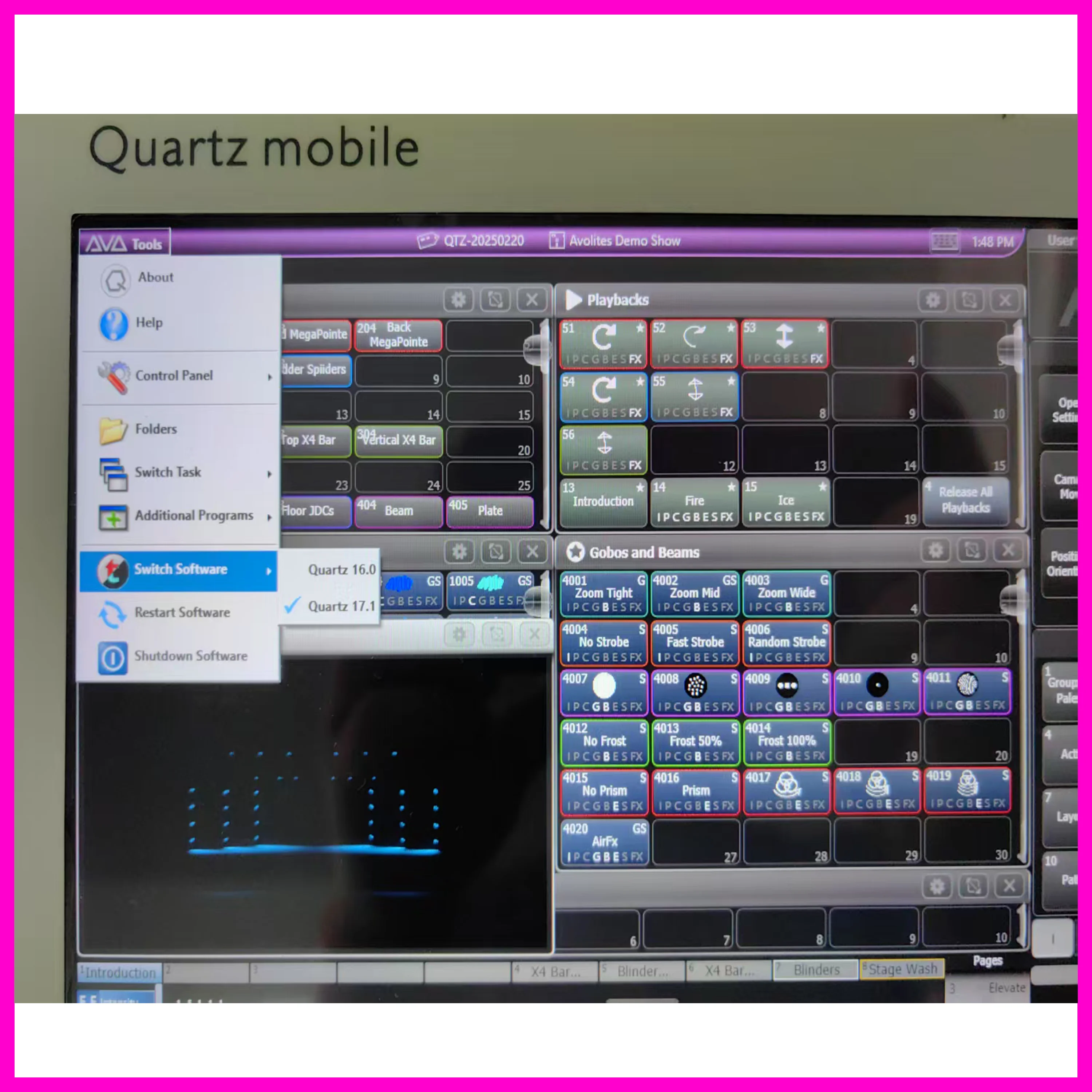 Mini Quartz Mobile Titan DMX Console, Stage Lighting Controller, Built in Battery, Touch Screen, Wi Fi Connection, Professional,
