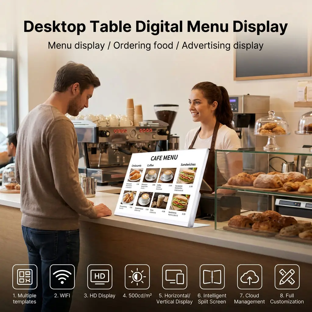 Fast Food Restaurant Tabletop Digital Menu Board 21.5 Inch L-Shaped Android WiFi Electronic Menu Signage Advertising