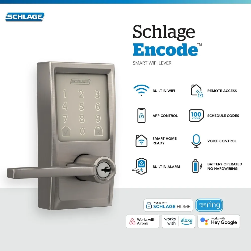 FE789WBCEN619LAT Coding Century WiFi Latitude Lever Smart Keyless Entry Touchscreen-Türschloss, satiniertes Nickel