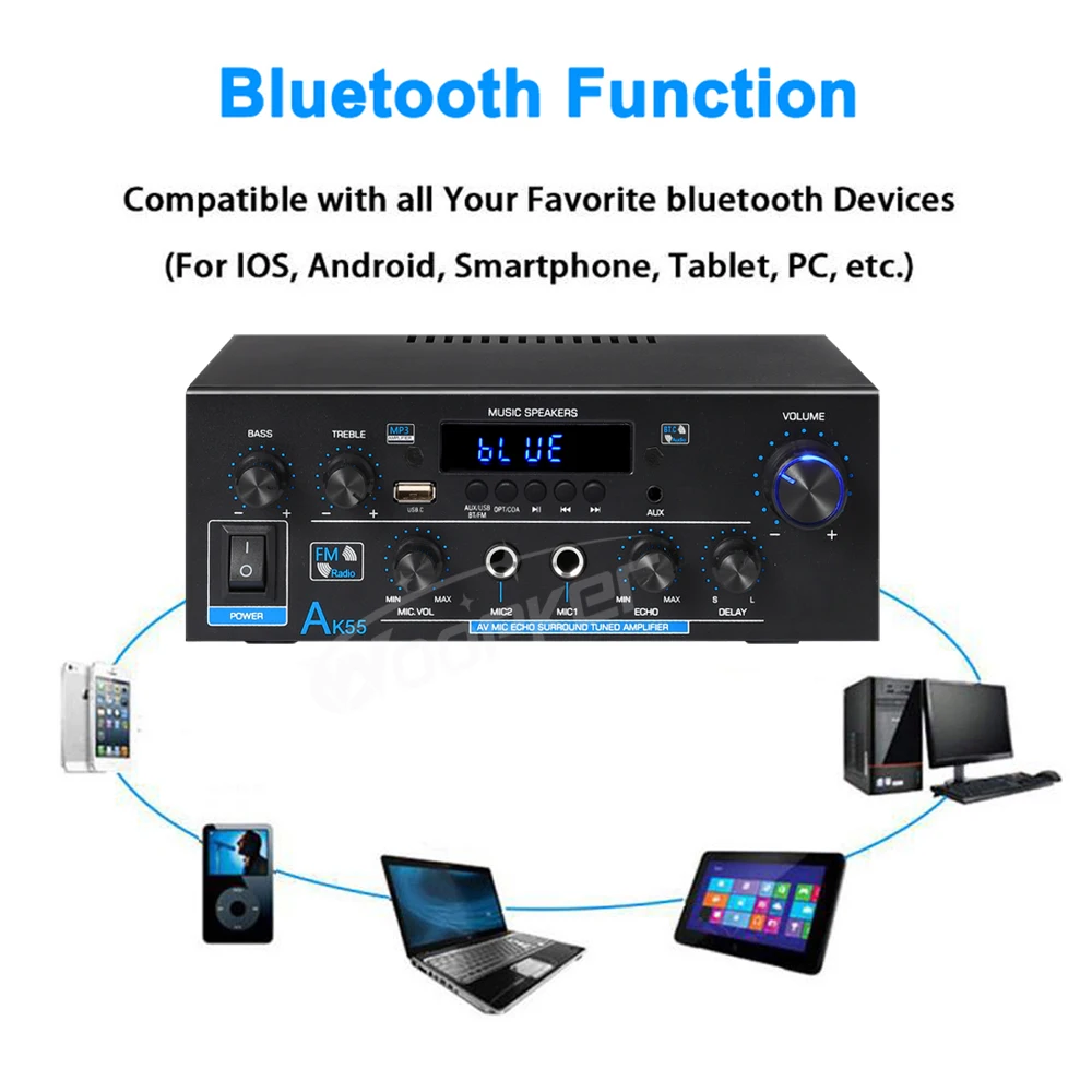 WOOPKER AK55 900 واط مكبر صوت Hifi ستيريو بلوتوث 5.0 مضخم الصوت الرقمي 70 واط + 70 واط مضخم الصوت للمنزل سيارة كاريوكي