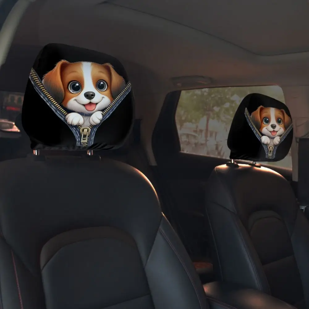 2Pcs Cartoon Car Headrest Covers Exaggerated Cool Decorations Car Pillowcase Stain-Proof Oil-Proof Soft Comfortable