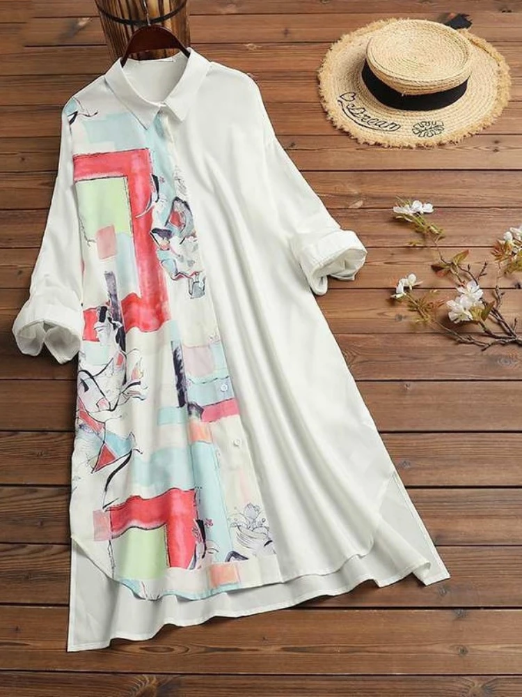 Temperament Casual kobieta luźna bluzka moda kobieta z elegancka, długa rękawem bluzka wakacje Weekend ochrona przed słońcem koszula damska
