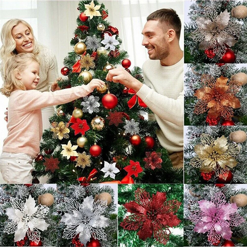 Decoration Christmas Flowers Tree Hanging Xmas Party Party 11cm Artificial Christmas Glitter Flower Glitter Tree Decoration - Image 6