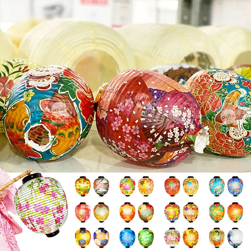 Japanese Round Outdoor Waterproof Fabric Lanterns Ukiyo-e Pattern Decorative Lantern for Restaurants Izakaya Bar Advertising
