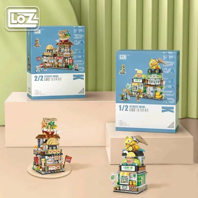 Loz/Loz Lemon Tea Shop Snail Rice Noodles Folding Street View Small Particles Assembled Building Block Toys Assembly Model